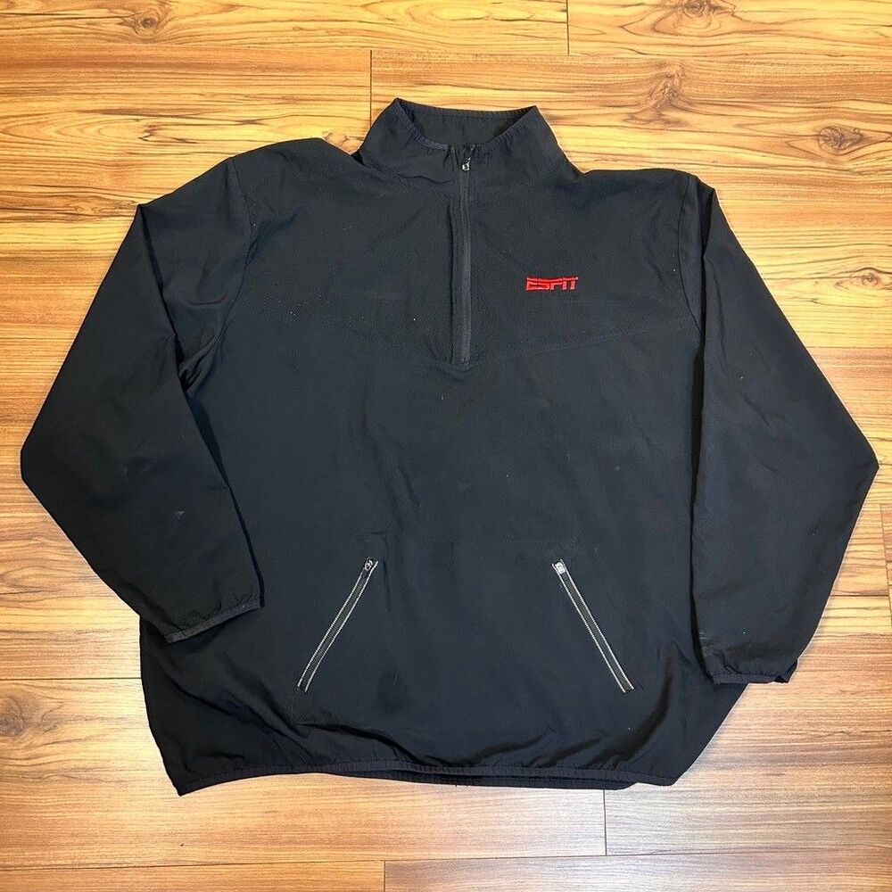 Russell Athletic ESPN Quarter Zip Pullover Jacket Mens XXL Black Windbreaker - Picture 3 of 6